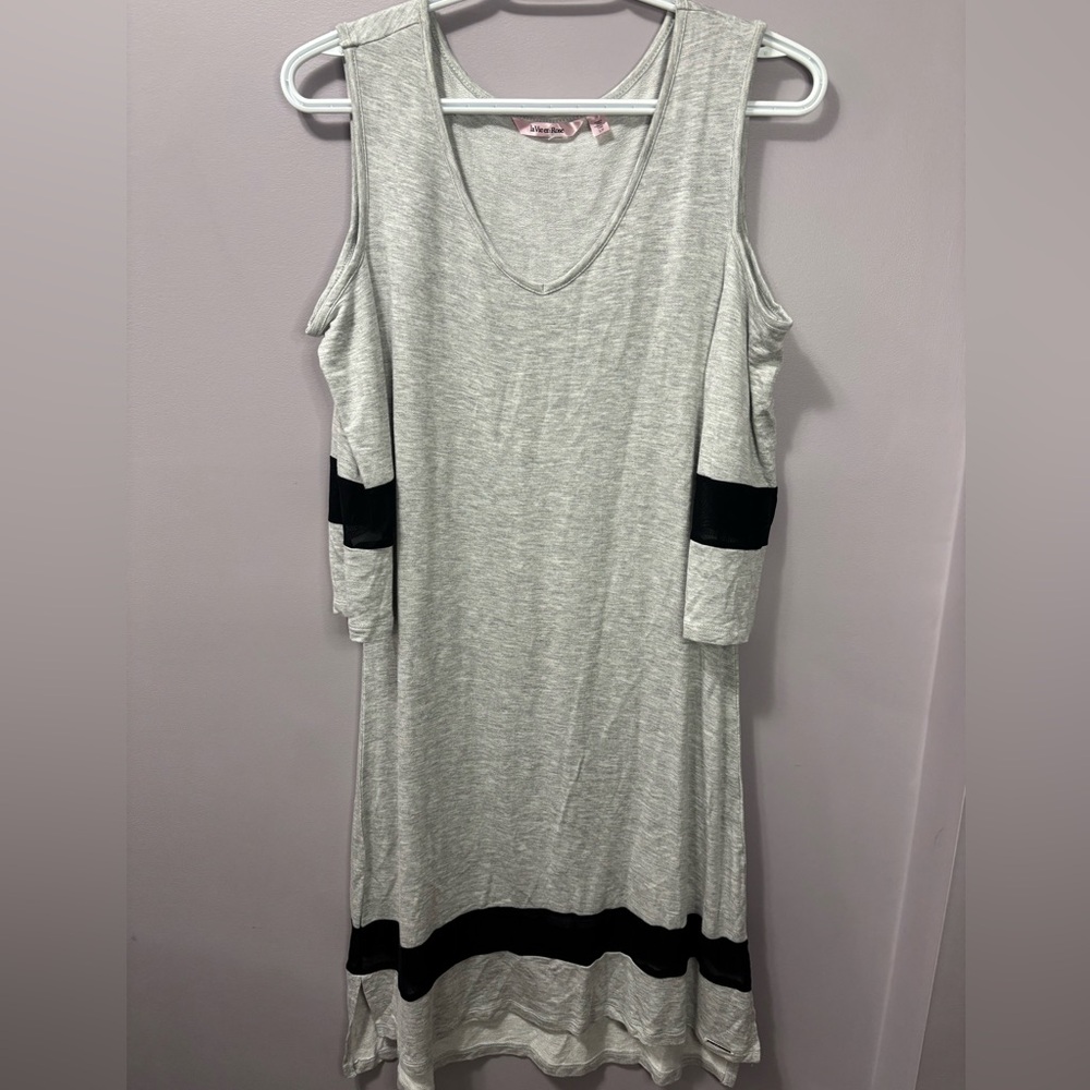 NWT La Vie En Rose Lounge Cold Shoulder Sleep Shirt Dress Gray Mesh Detail Small
